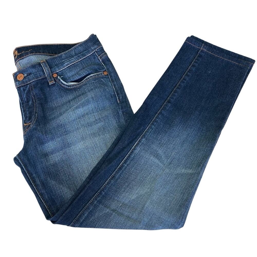 7 For All Mankind Roxanne Mid Rise Slim Leg Ankle Jean Dark Rinse Blue Size 30